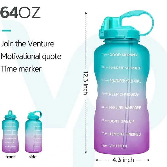 Water Bottle with Motivational Time Marker - Picture 3 of 6